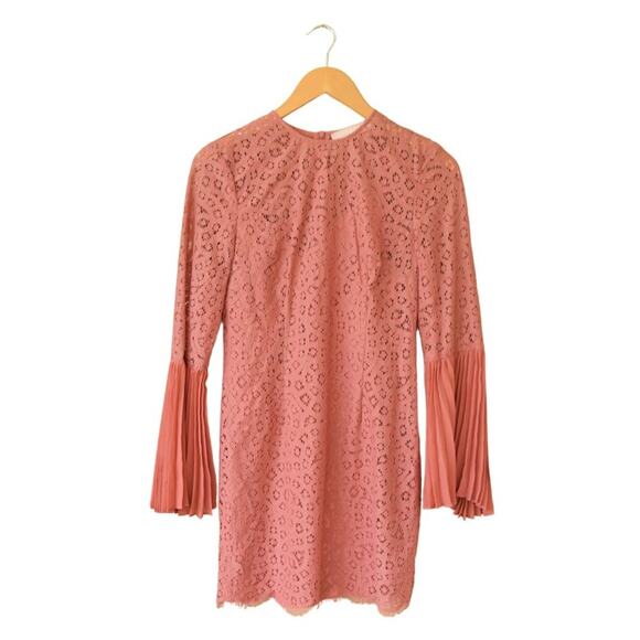 KEEPSAKE Lace Pleated Sleeve Mini Dress in Cinnamon Revolve Long Bell Sleeves - Picture 8 of 10